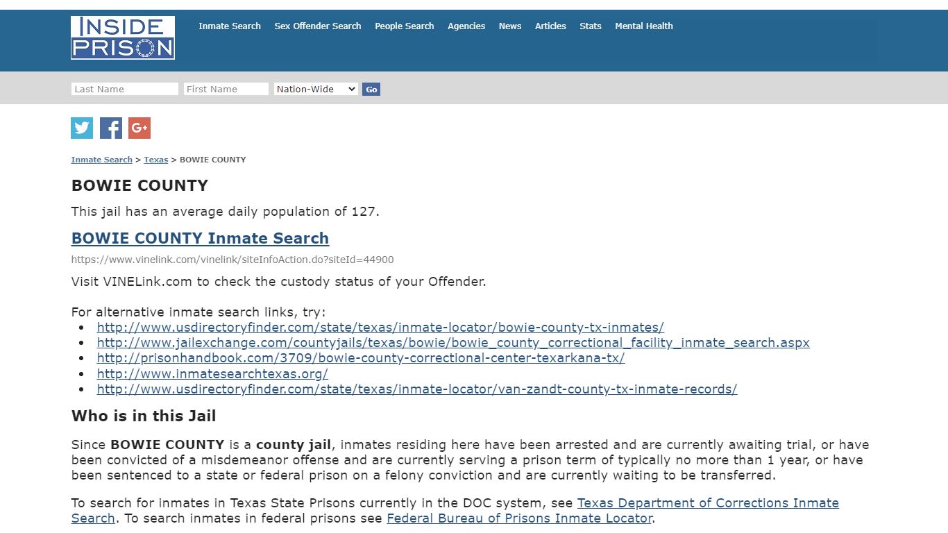 BOWIE COUNTY - Texas - Inmate Search - Inside Prison